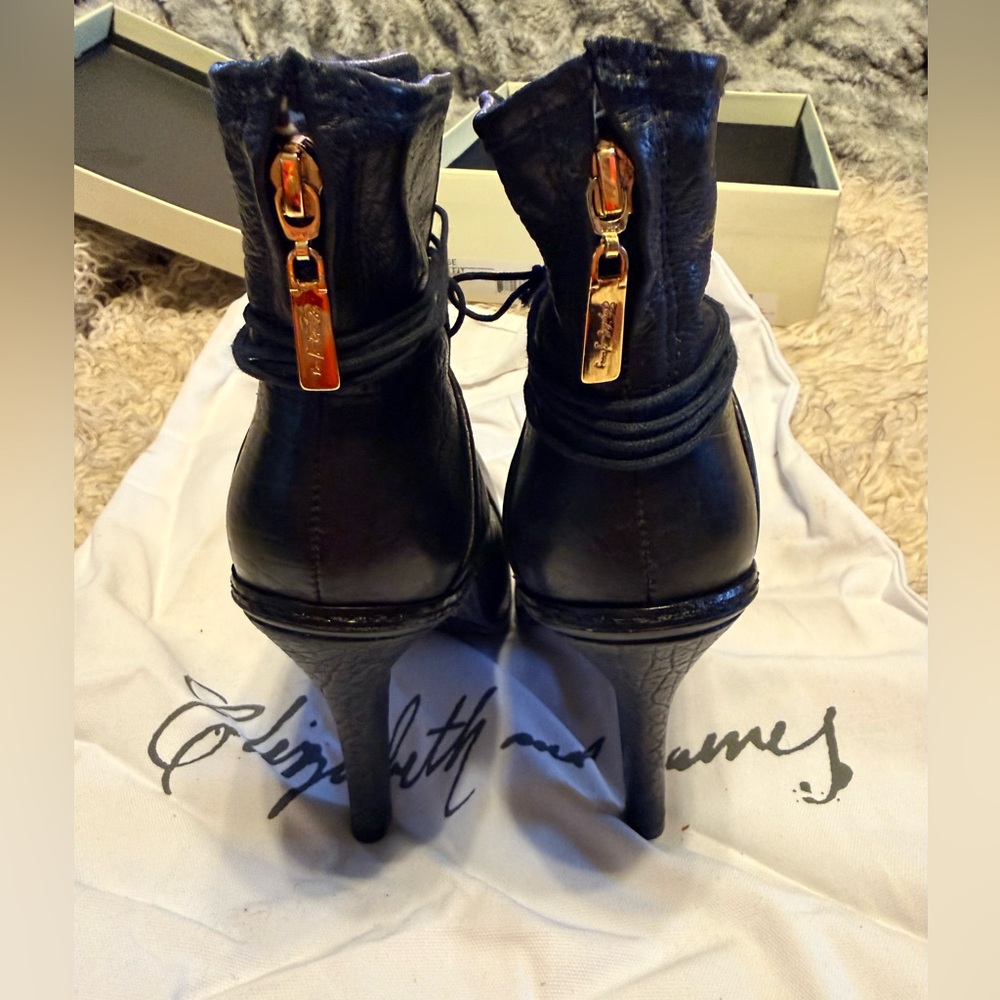 ELIZABETH & JAMES PEBBLED LEATHER HEELED BOOTIES, BLACK, SIZE 9.5 - Picture 6 of 16
